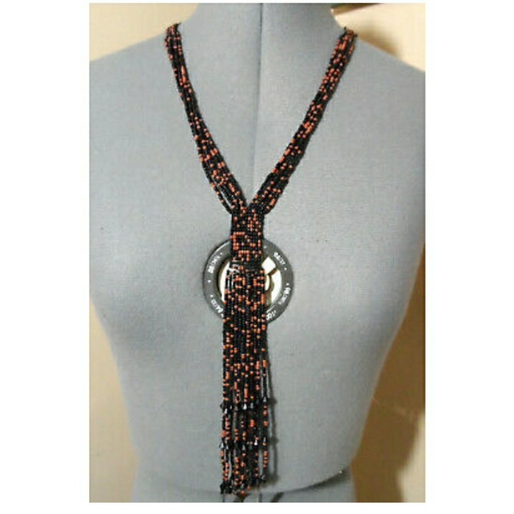Native style WESTERN Seed Bead Necklace Brown Black Southwestern Cowgirl style